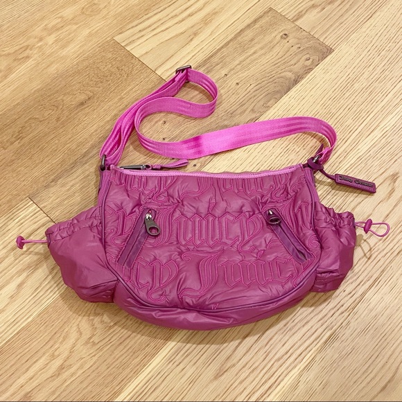 Juicy Couture Handbags - 1990s Juicy Couture Hot Pink Quilted Cross Body Bag Zippers Vintage